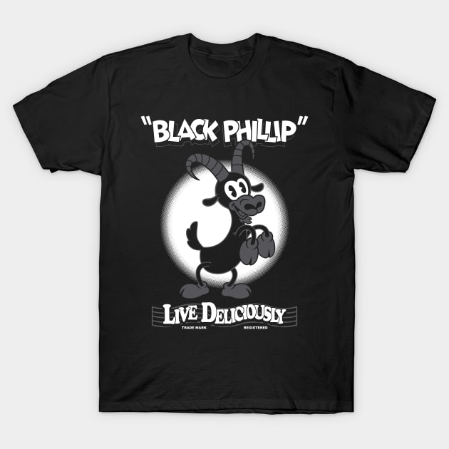 Black Phillip - Live Deliciously - Vintage Cartoon Goat T-Shirt by Nemons